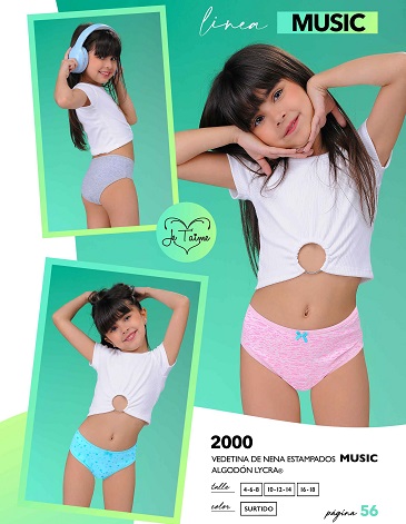 Vedetina nena alg y lycra MUSIC T4/14-Pack x 3 JE TAIME