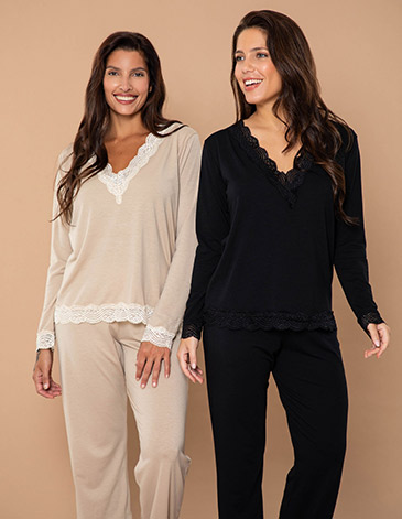 Pijama modal liso puntilla escote en v Silvia T5/7 BIANCA SECRETA