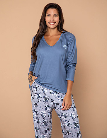 Pijama casaca lisa pantalon estampado Amalia T2/7 BIANCA SECRETA