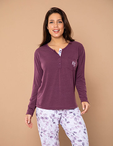 Pijama casaca lisa pantalon estampado Graciela T5/7 BIANCA SECRETA