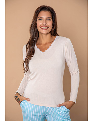 Camiseta modal con puntilla Aldana T1/7 BIANCA SECRETA