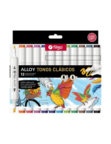 Marcador Artistico doble punta Alloy / Estuche x 12 Clasicos FILGO