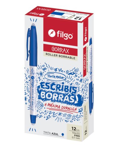 Roller gel borrable Borrax caja x 12 unidades color Azul FILGO