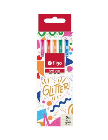 Roller Gel Pop / Estuche x 5 Glitter FILGO