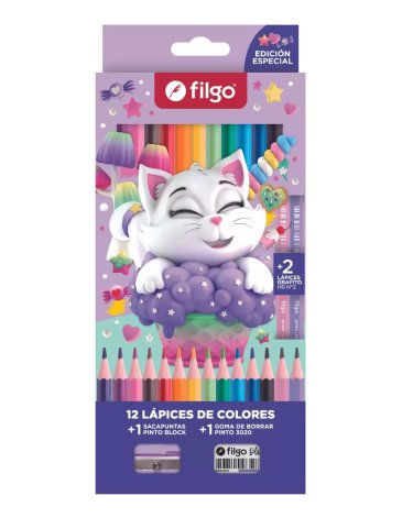 Lapices colores de resina Pinto / Estuche x 12 + 2 HB Leoparda FILGO