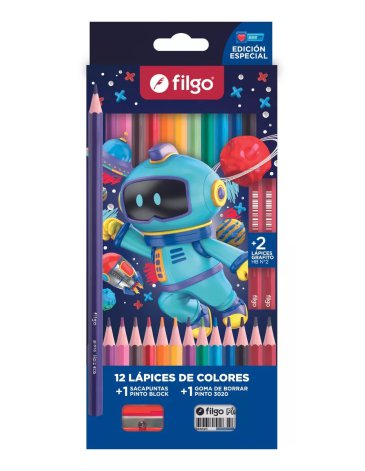Lapices colores de resina Pinto / Estuche x 12 + 2 HB FILGO