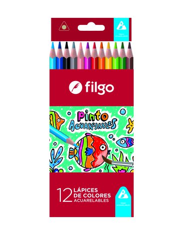 Lapices colores de madera Pinto acuarelables / estuche x 12 FILGO