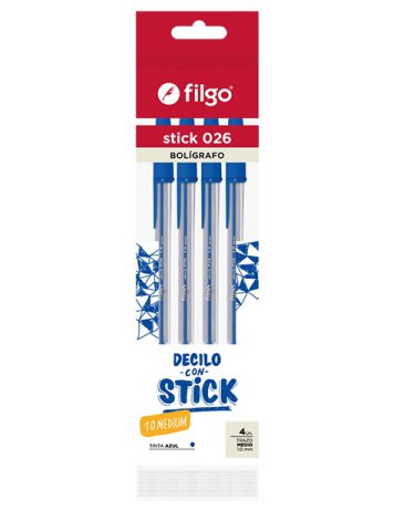 Bolígrafo Stick 026 Azul x 4 FILGO
