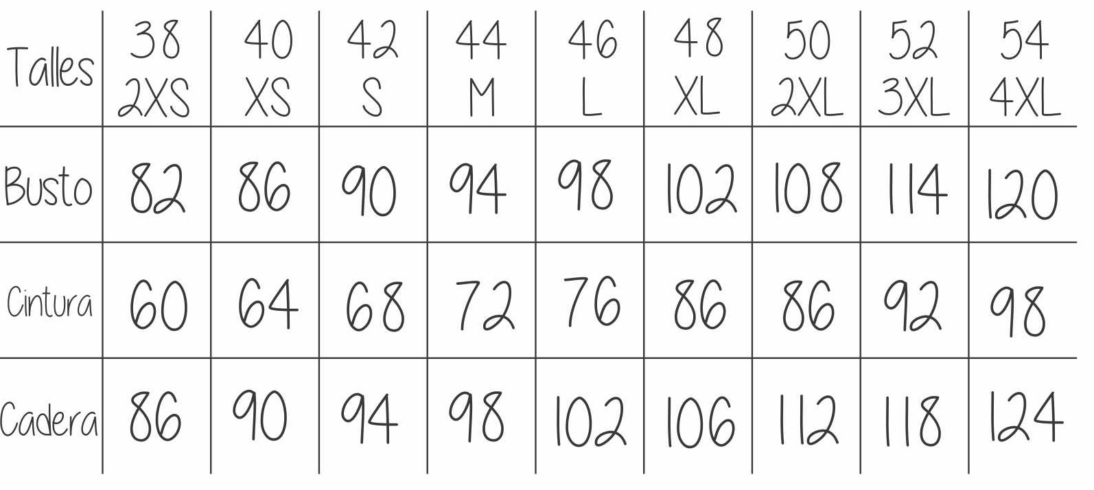 Tabla de talles